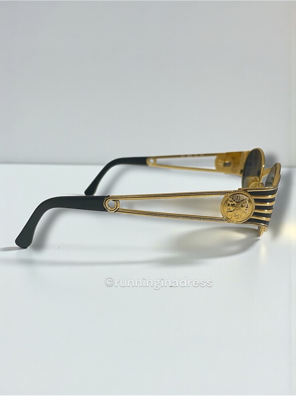 Vintage Fendi FS 300 Sunglasses Gold Black Oval Roman Coin Safety Pin 90s ODB - Picture 6 of 16